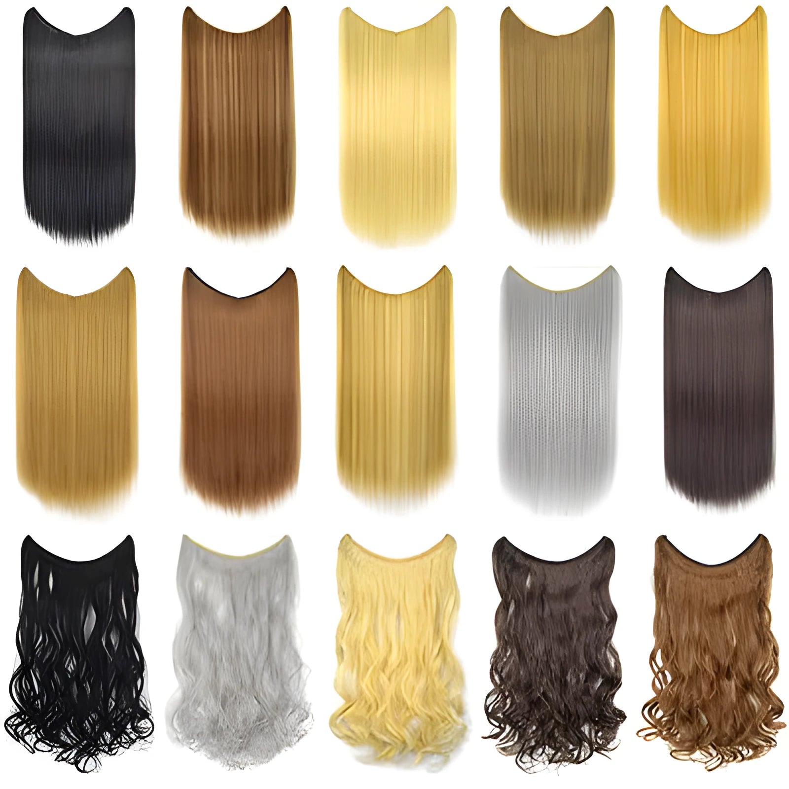 22 inch invisible wire no clips hair extension in silky straight synthetic with matte high temperature silk