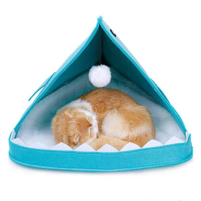 Shark pet cat nest house in blue or grey non-woven felt, 40x60x40cm, 300g, for pets around 8kg