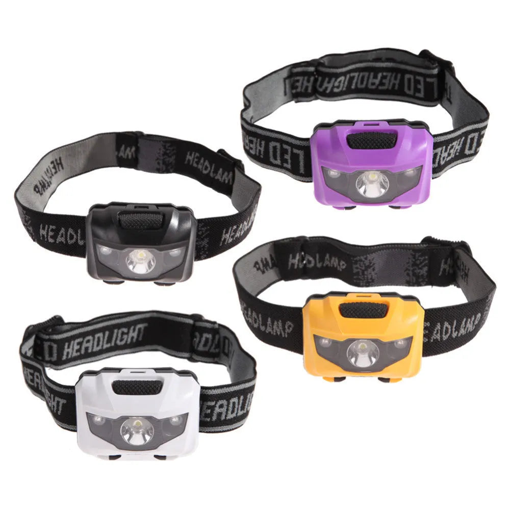 Waterproof head torch with white and red LEDs, shown in black colour option.