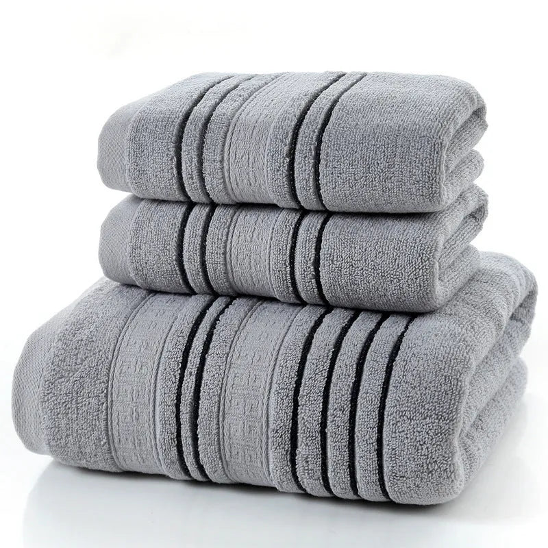 Pure cotton bath towel and hand towel set in neutral colours with yarn-dyed fabric construction