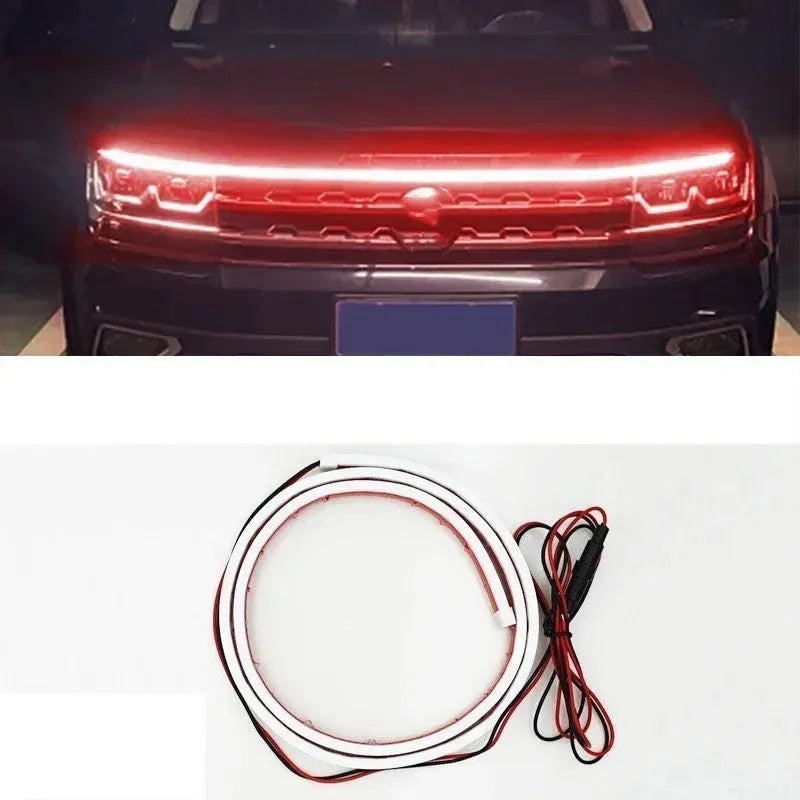 Car daytime running lights LED strip with start scan function in silicone housing showing white illumination