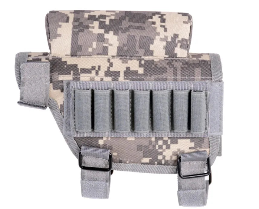Adjustable rifle buttstock cheek rest pad with ammo holder in 600D Oxford cloth, Army Green, Black, or Khaki