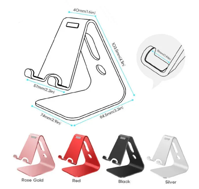 Aluminium alloy universal phone holder in black, red, rose gold, and silver colours