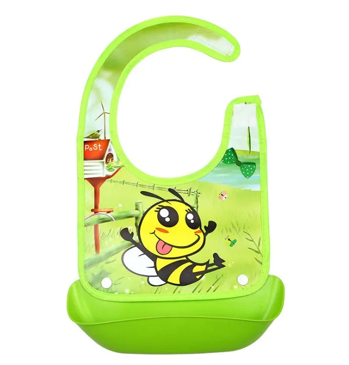 Cartoon baby PVC three-dimensional bib with blue koala design and waterproof silicone pocket