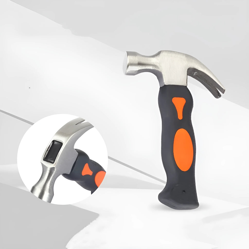 Nail hammer with high carbon steel head, non-slip handle, and pull-out staple function for carpentry and home repairs