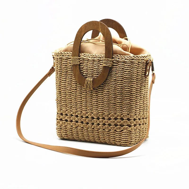 Women's woven straw handbag, square vertical, 26x11x23 cm, camel or milky white, single strap