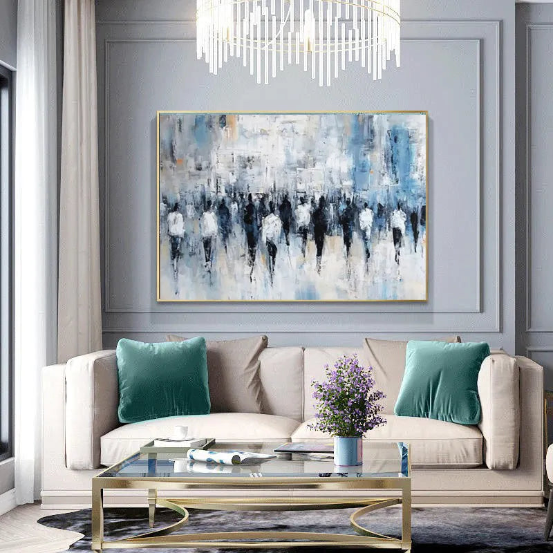 Hand-painted oil painting on canvas, horizontal modern landscape, frameless rolled one-panel wall art