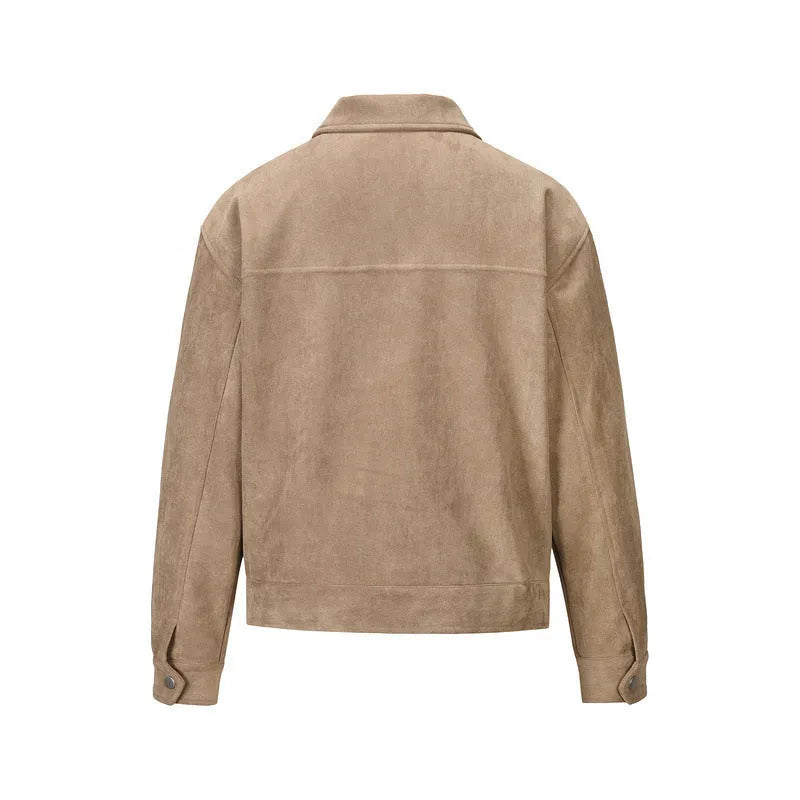 Men's slim fit black jacket with zipper and big pockets, also available in camel and dark grey.
