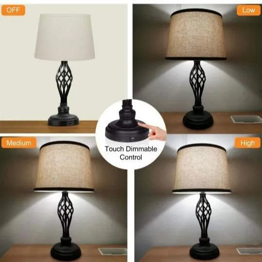 European-style touch sensing bedside table lamp with USB charging socket and dimmable cold warm light