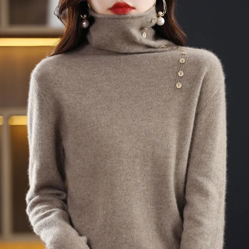 Slim fit core-spun yarn knitted bottoming shirt in light camel colour showing 3D pattern detail.