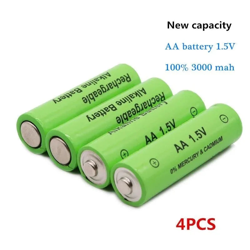 AA alkaline rechargeable battery with 3000mAh capacity and 1000 cycle rating.