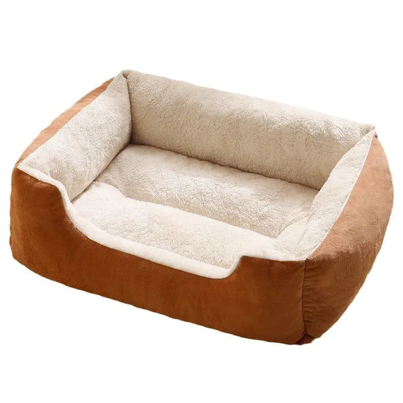 Short plush pet cushion bed for cats and dogs in grey colour, shown in L size 60x45 cm.