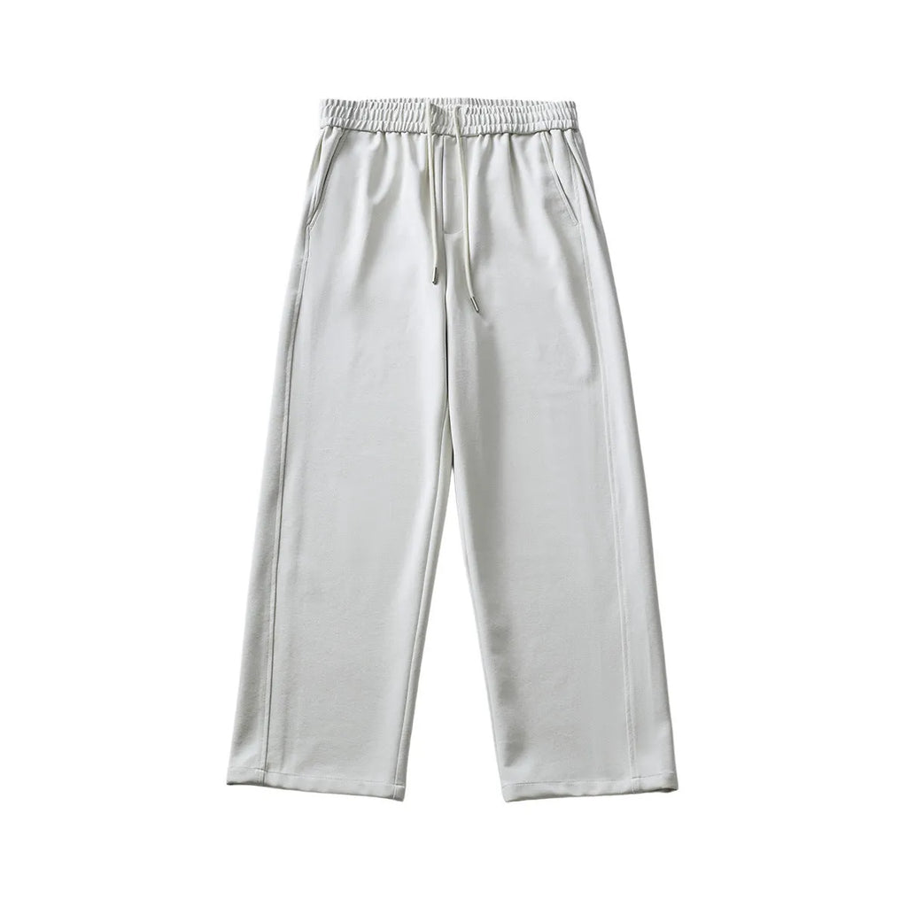Men's casual loose straight-leg trousers in Paris grey with a high waist and front lace-up detail.
