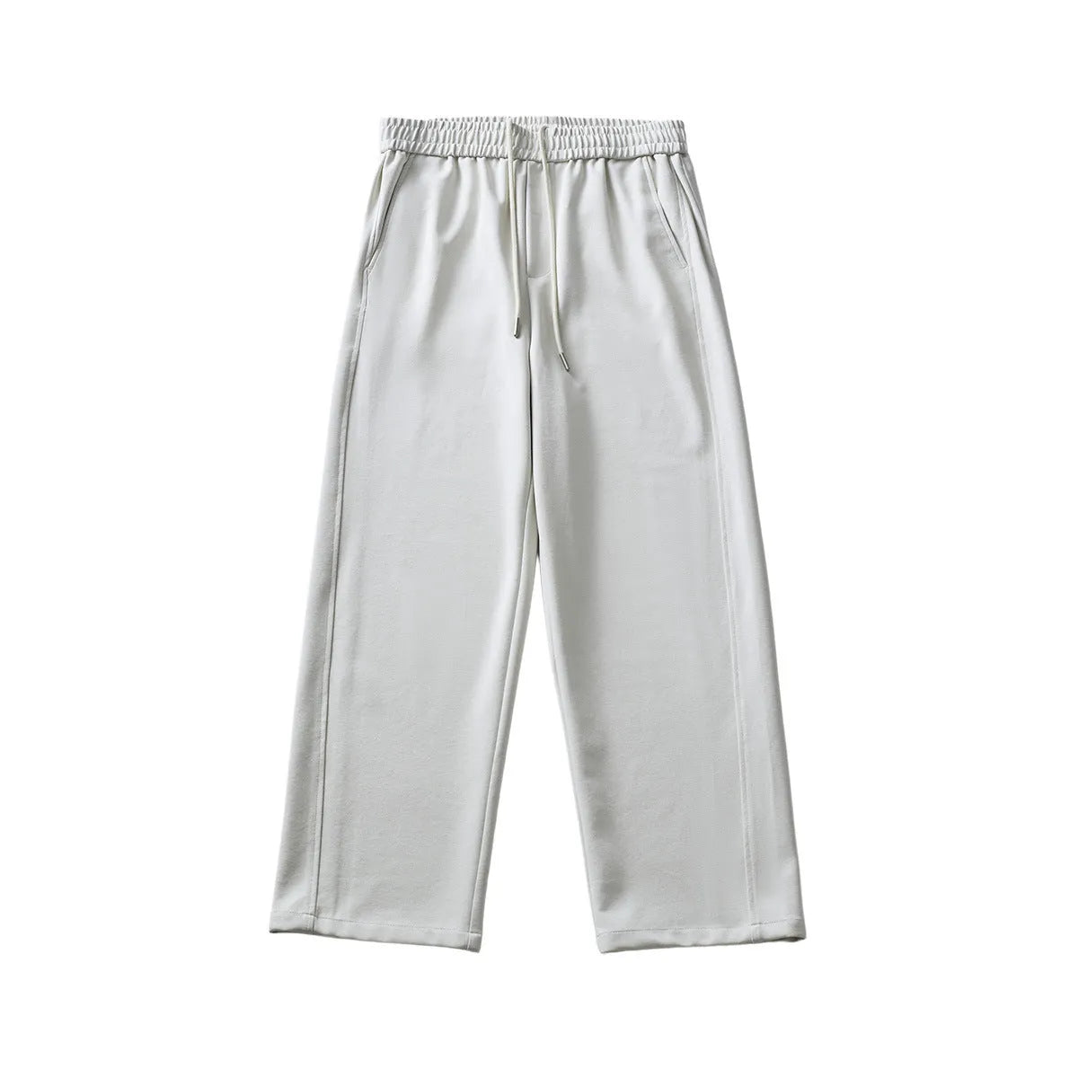 Men's casual loose straight-leg trousers in Paris grey with a high waist and front lace-up detail.
