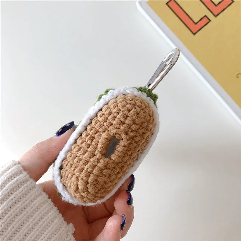 Knitted green Christmas tree AirPods case with hook, flip-type cover for AirPods Pro and AirPods 1/2