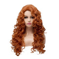 Brown long curly instant noodles style cosplay wig with wavy texture on wig head