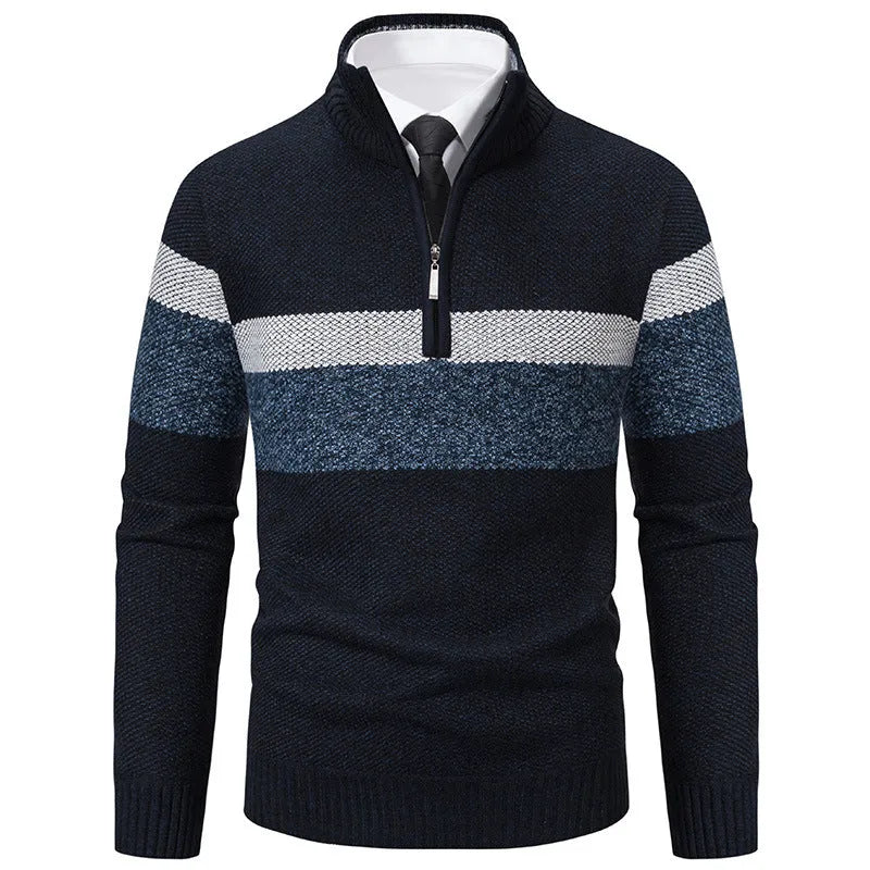 Stand-collar warm knitted sweater pullover in 5029 purplish blue for plus size women