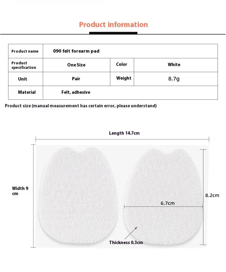 White thin felt self-adhesive patch for protecting the tongue of a shoe from wear.