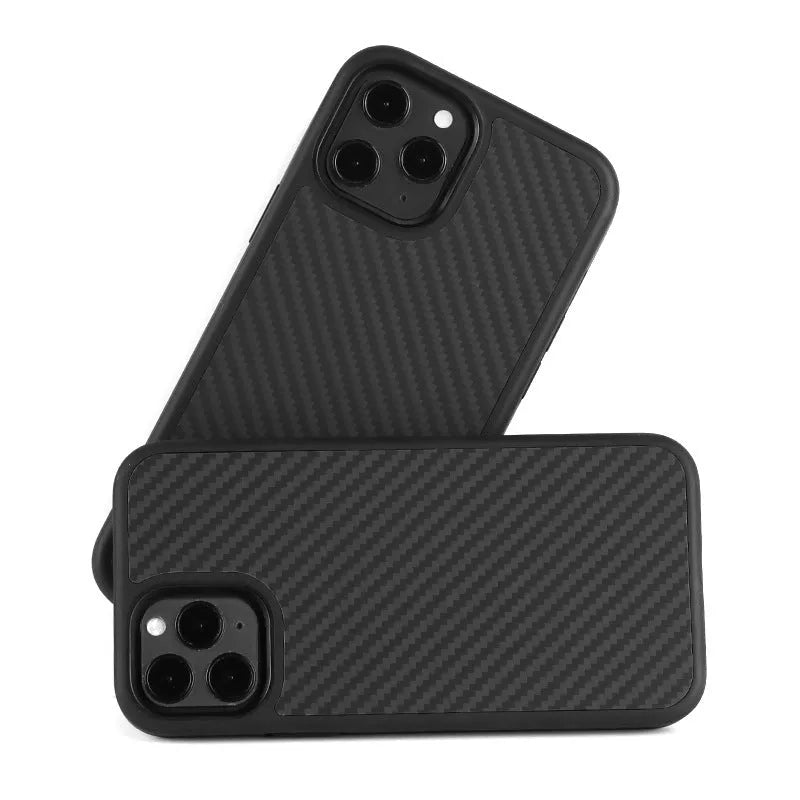 Black wooden back cover case for iPhone on a table.