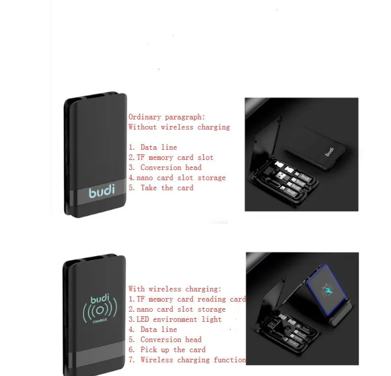 Black multifunction digital card with 0.3m cable, conversion headers, and card storage slots