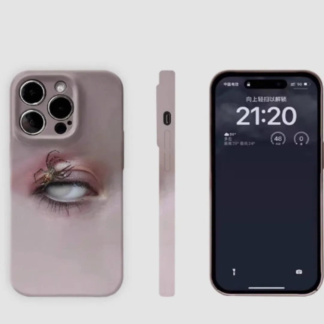 Dark heterochromatic spider pattern iPhone 16 Pro Max case with frosted resin shell