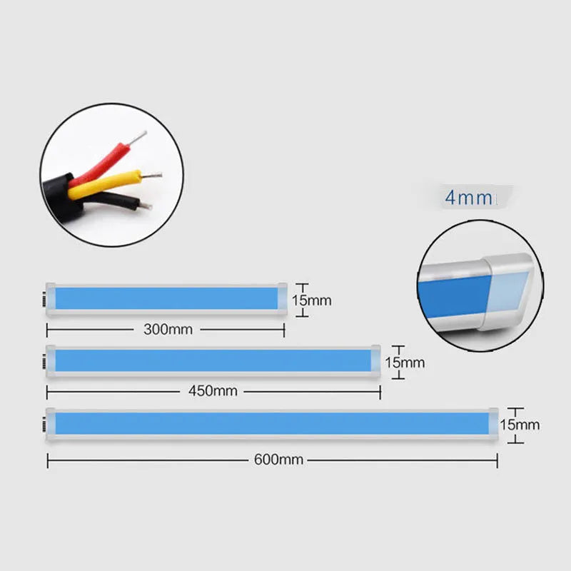 Flexible silicone car LED daytime running light strip with flowing turn signal function in 30cm length.