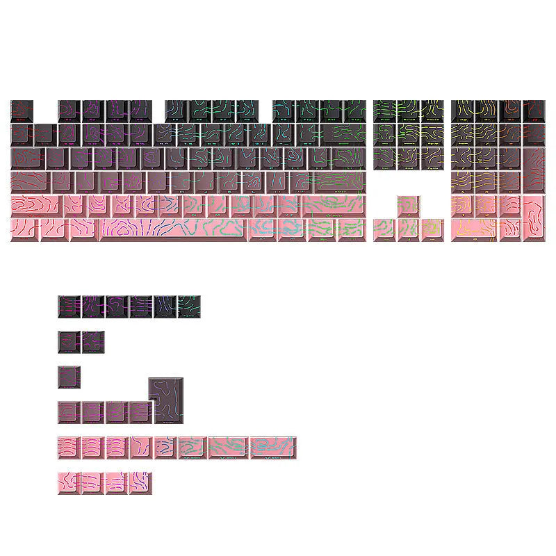 Black Rose Contour Line Two-Color Crack Luminous Key Cap set for mechanical keyboards, plastic, black powder colour