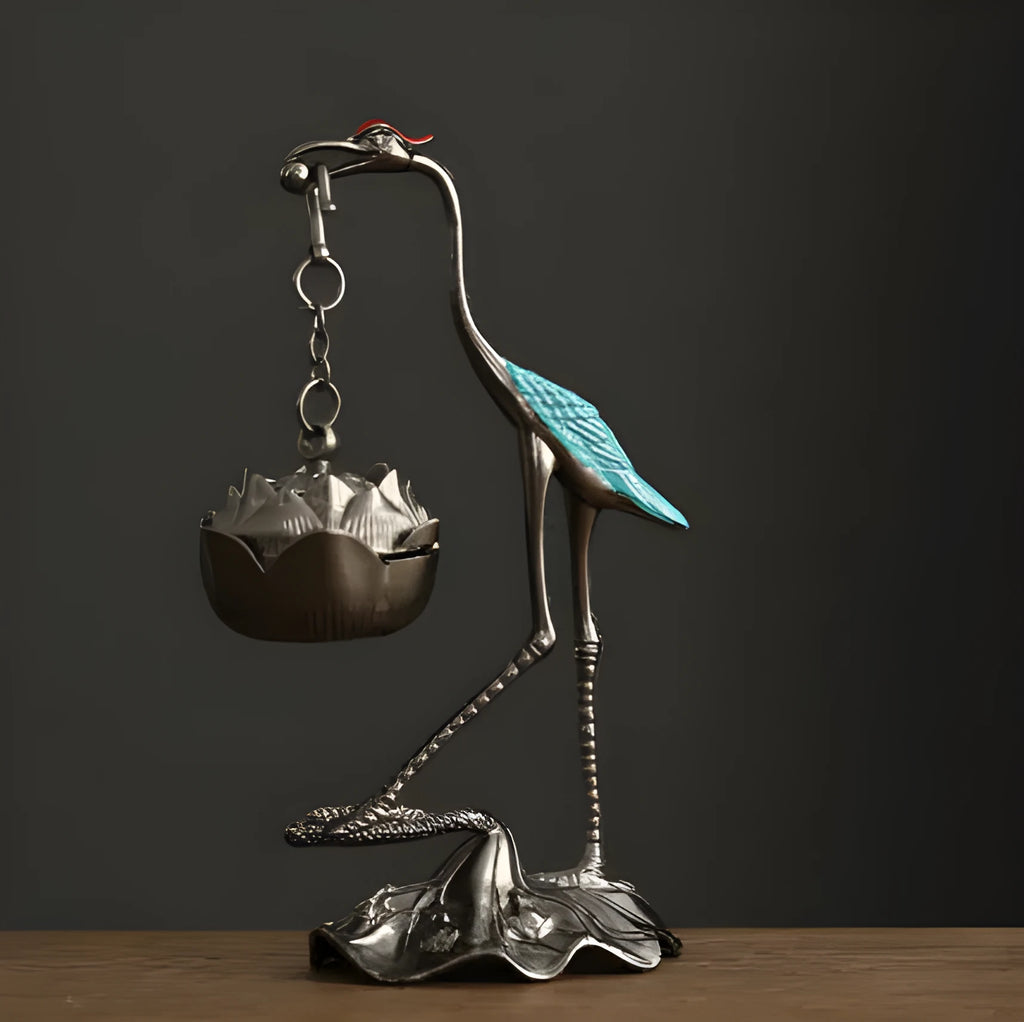 Copper alloy Chinese style gourd dragon phoenix incense coil burner with electroplated finish in Painted Blue