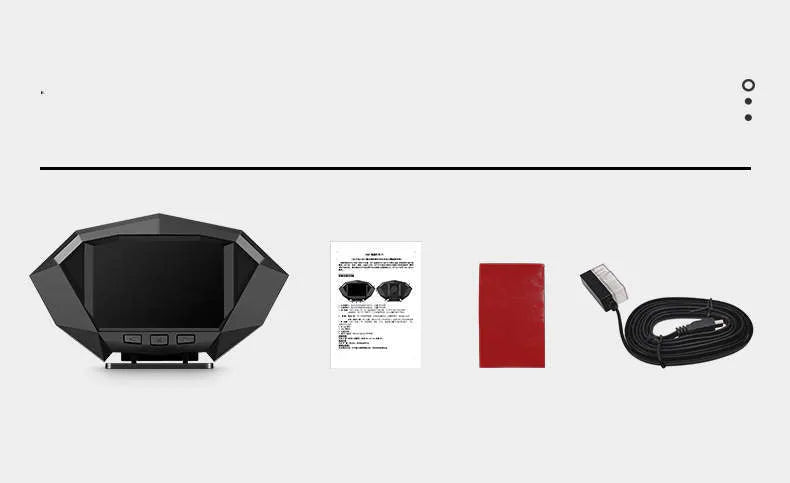 Black vehicle HUD head-up display with LCD screen measuring 147×93×45mm with OBD cable