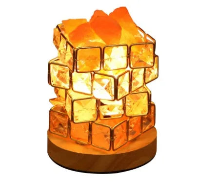 Himalayan crystal salt lamp with wooden base and dimmable switch, pink and orange rock salt, 220V, UK plug