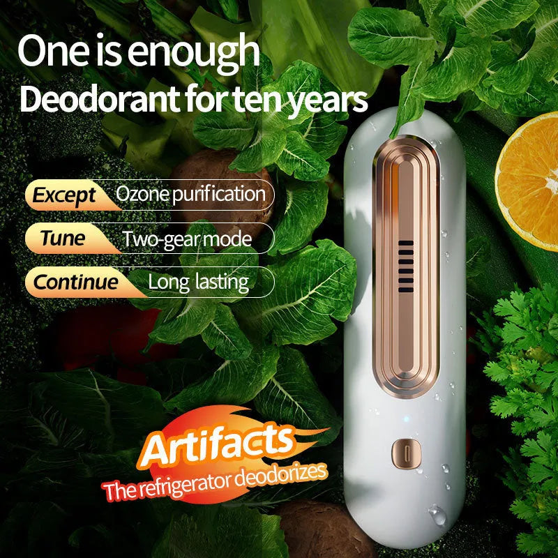 USB ozone air purifier and refrigerator deodorizer in gold, silver, or purple, for spaces under 10 sqm, below 36dB
