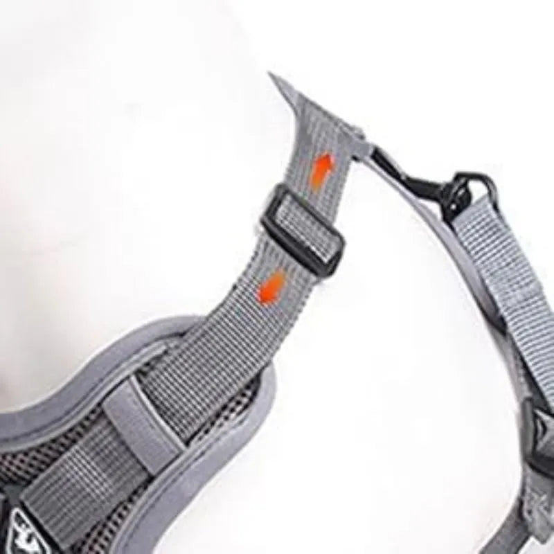 Blue adjustable mesh cat chest harness with leash and reflective strips
