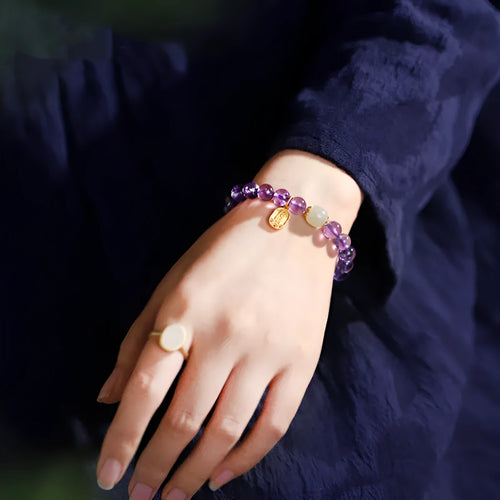 Amethyst colour geometric crystal bead bracelet ornament for women with 8mm beads