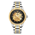 Senas SN019 hollow automatic mechanical watch for men with transparent dial, leather strap, and luminous hands on light background