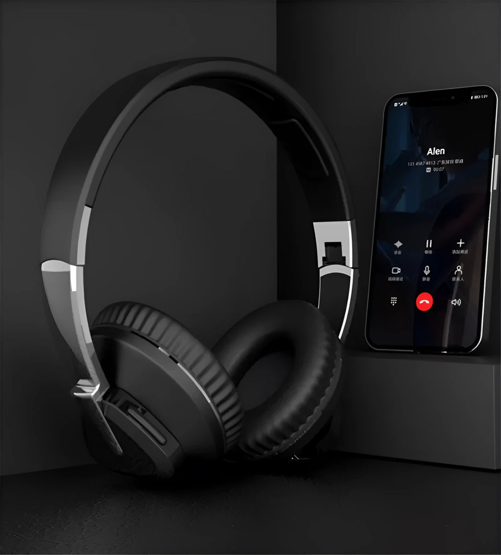 Wireless over-ear headset in black, white, blue, or khaki with all-inclusive ear cups and multiple connectivity options