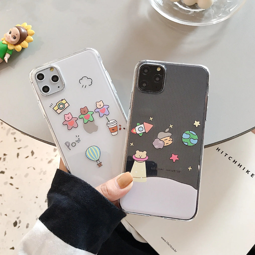 Graffiti bear TPU silicone phone case back cover on iPhone showing Bear A colour design