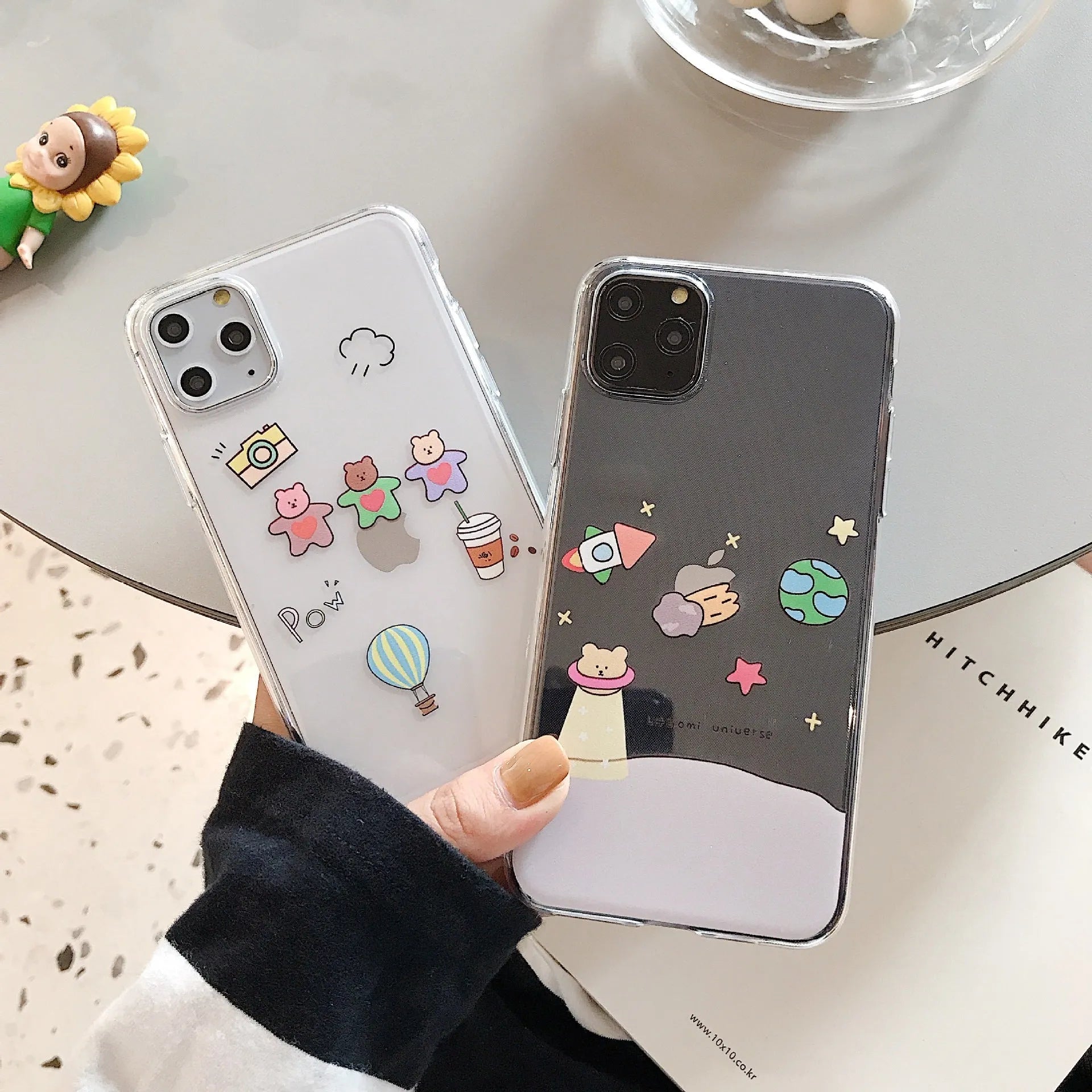 Graffiti bear TPU silicone phone case back cover on iPhone showing Bear A colour design