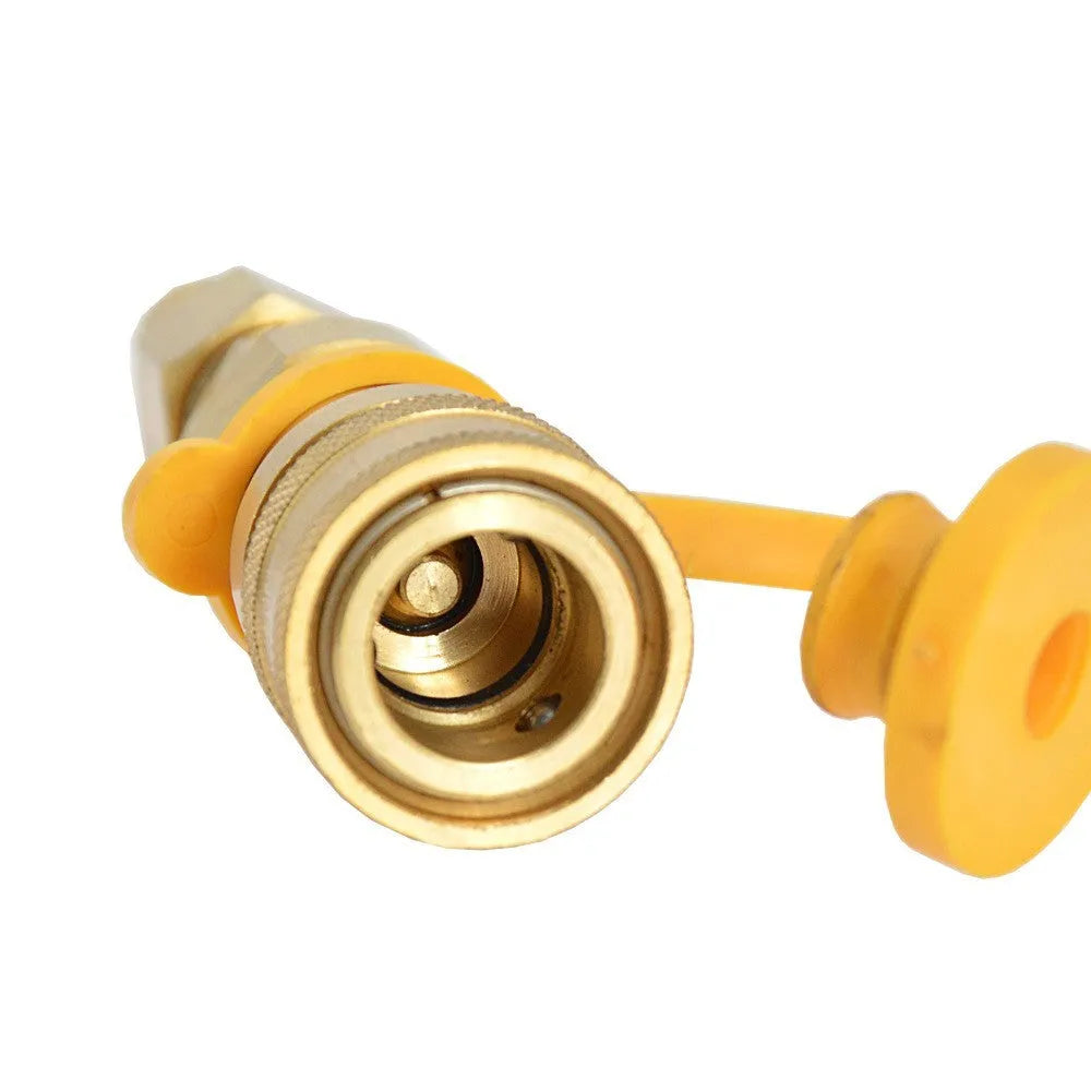 Gold-coloured brass 3/8-inch gas tank connector with American standard threading for propane charging systems