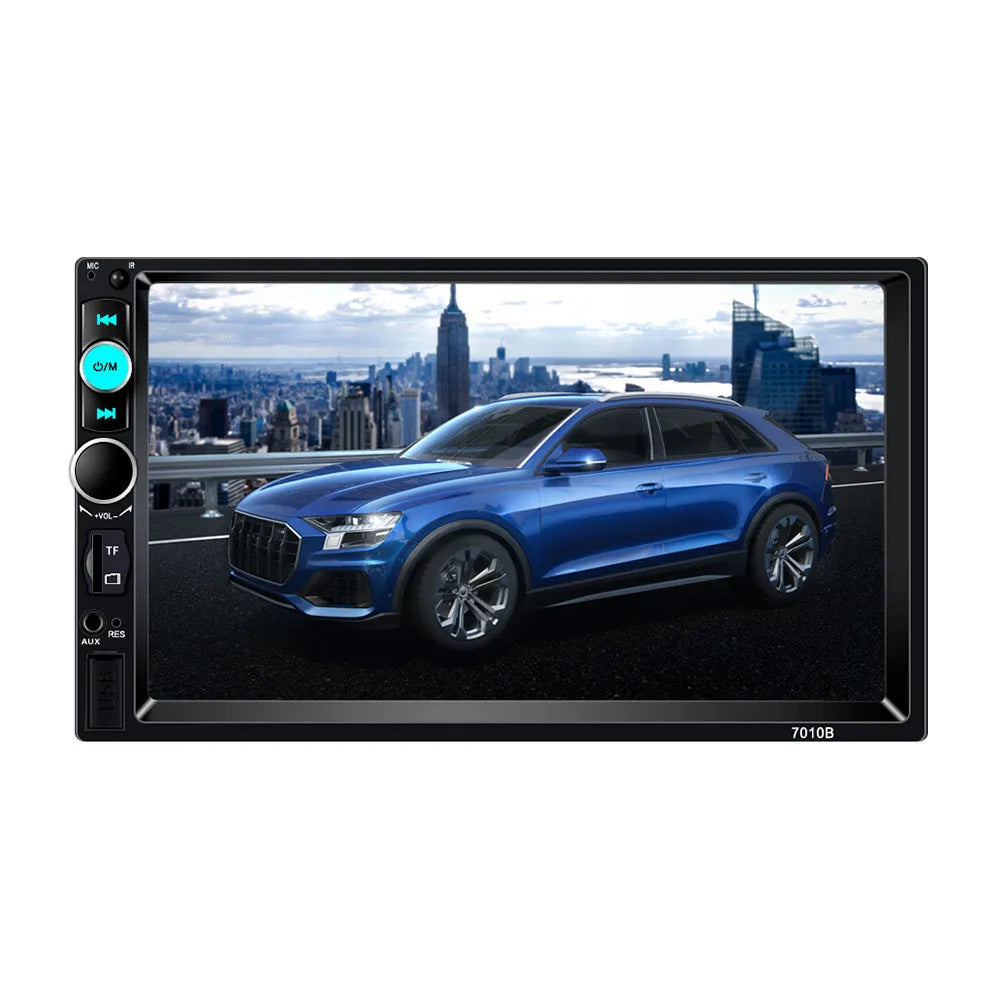 Front view of a 7-inch HD Bluetooth car stereo unit with touchscreen display