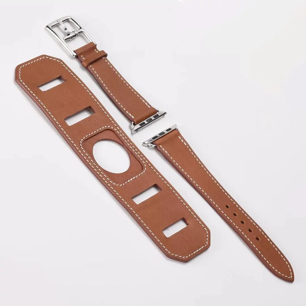 Leather watch strap belt in red, blue, black, or brown, 38mm and 42mm widths for men and women