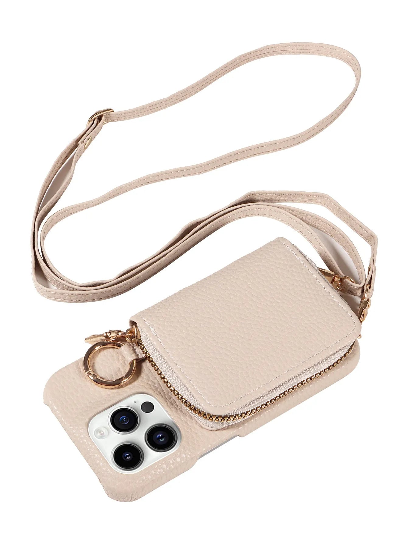 Handmade imitation leather wallet phone case with card slot, bracket, and crossbody strap in black for iPhone16 Pro Max