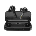 Black and white TWS wireless Bluetooth earbuds with charging case, showing discreet in-ear design.