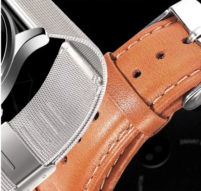 K88H smartwatch with heart rate monitoring on wrist in black case with steel strap