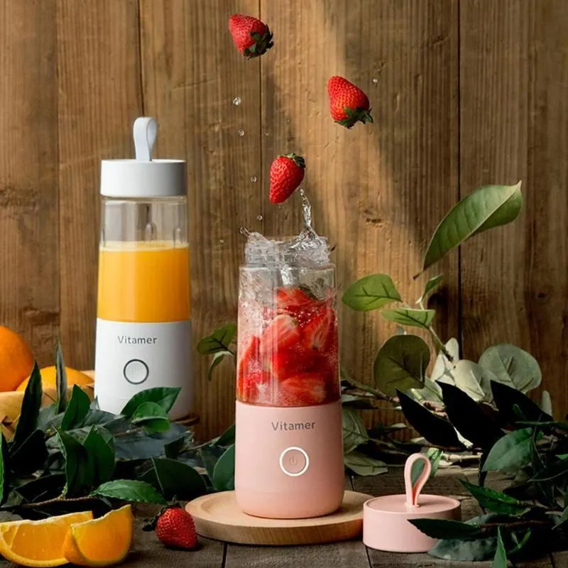 White portable USB blender juicer with 350ml Tritan cup and silicone lifting ring
