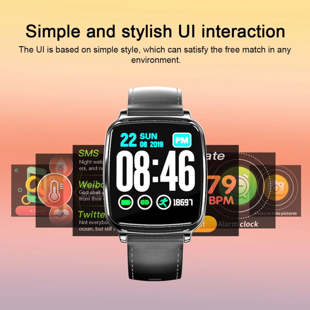 M8 Smart Fitness Bracelet in black on a wrist, showing real-time heart rate data on its round full-touch screen.
