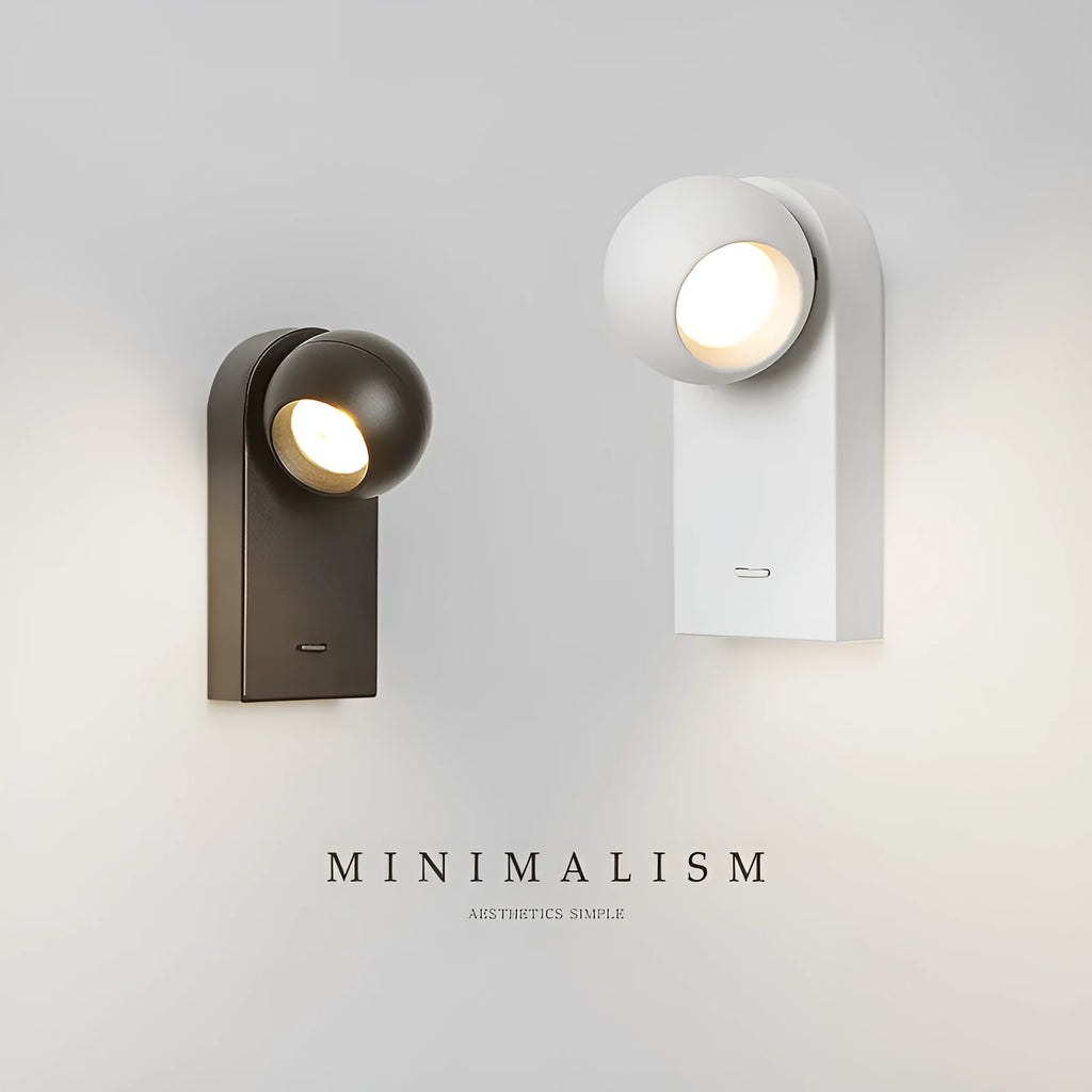 Minimalist rotatable LED wall lamp in sand white finish, 7W, showing compact D8x7.5x17x3cm design for bedside use
