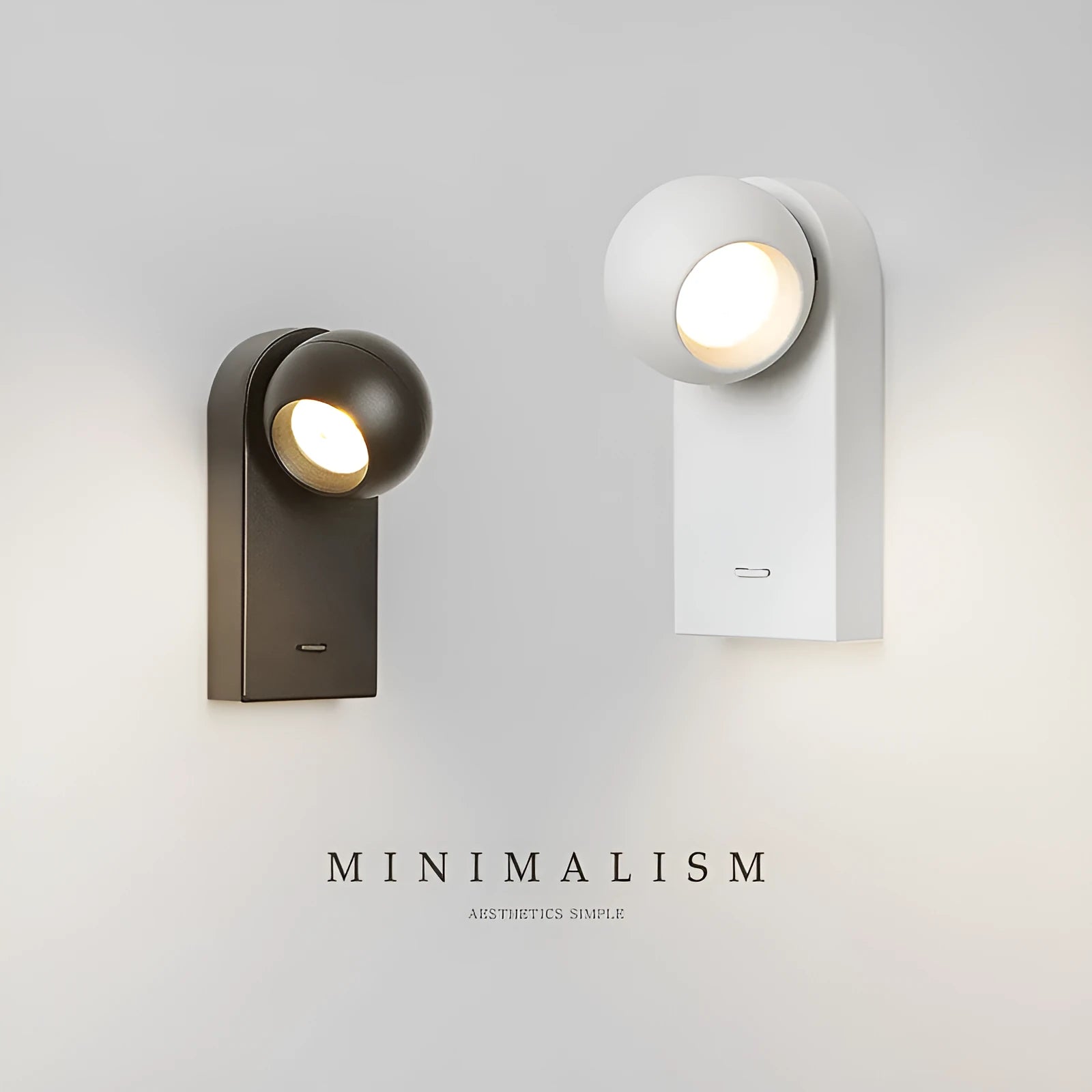 Minimalist rotatable LED wall lamp in sand white finish, 7W, showing compact D8x7.5x17x3cm design for bedside use