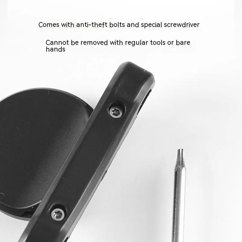 Black ABS plastic bicycle tracking locator bracket with anti-theft bolts and mounting hardware