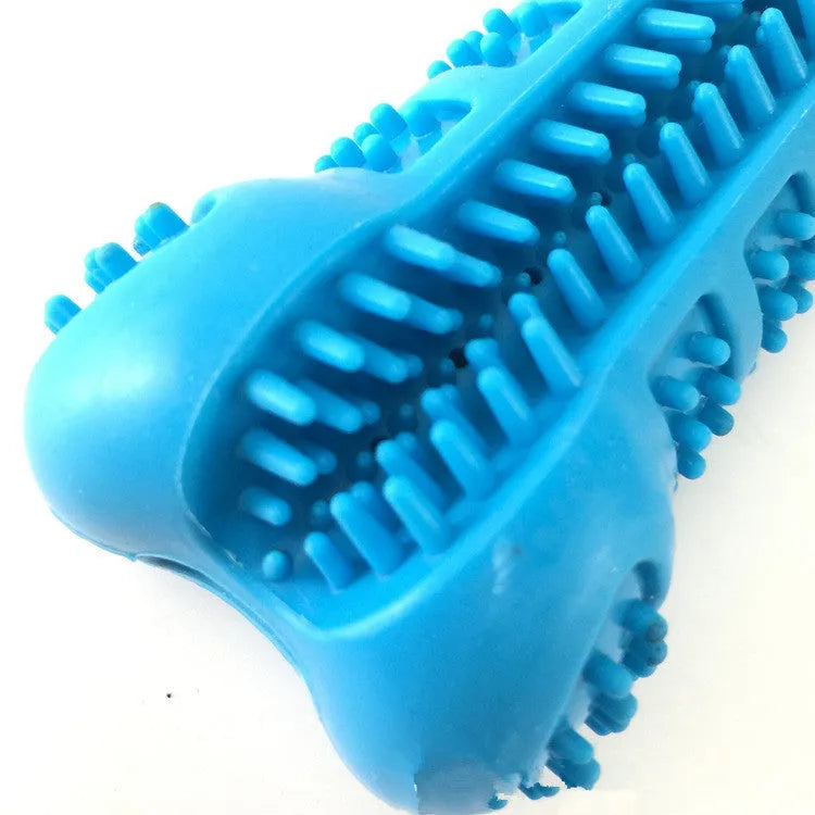 Silicone dog molar stick bone-shaped toothbrush with all-side bristles in blue and green