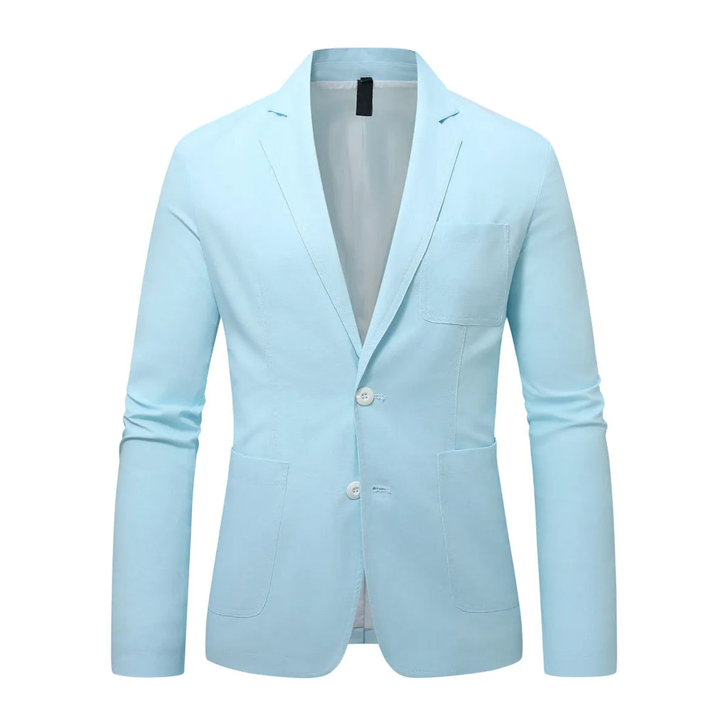 Men's Korean slim fit blazer in Khaki, cotton blend with patch pockets